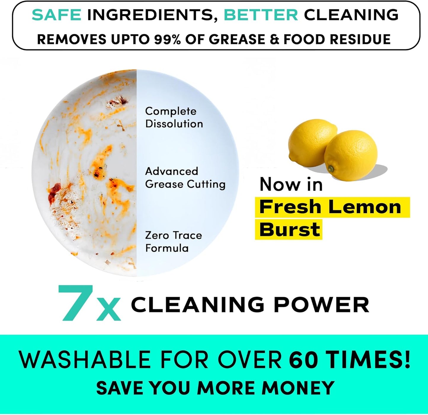 Zero Trace Dishwasher Detergent Eco-Friendly Sheets for Dish Washing - Plant Powered Technology - Lemon Scent - 60 Loads