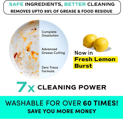 Zero Trace Dishwasher Detergent Eco-Friendly Sheets for Dish Washing - Plant Powered Technology - Lemon Scent - 60 Loads