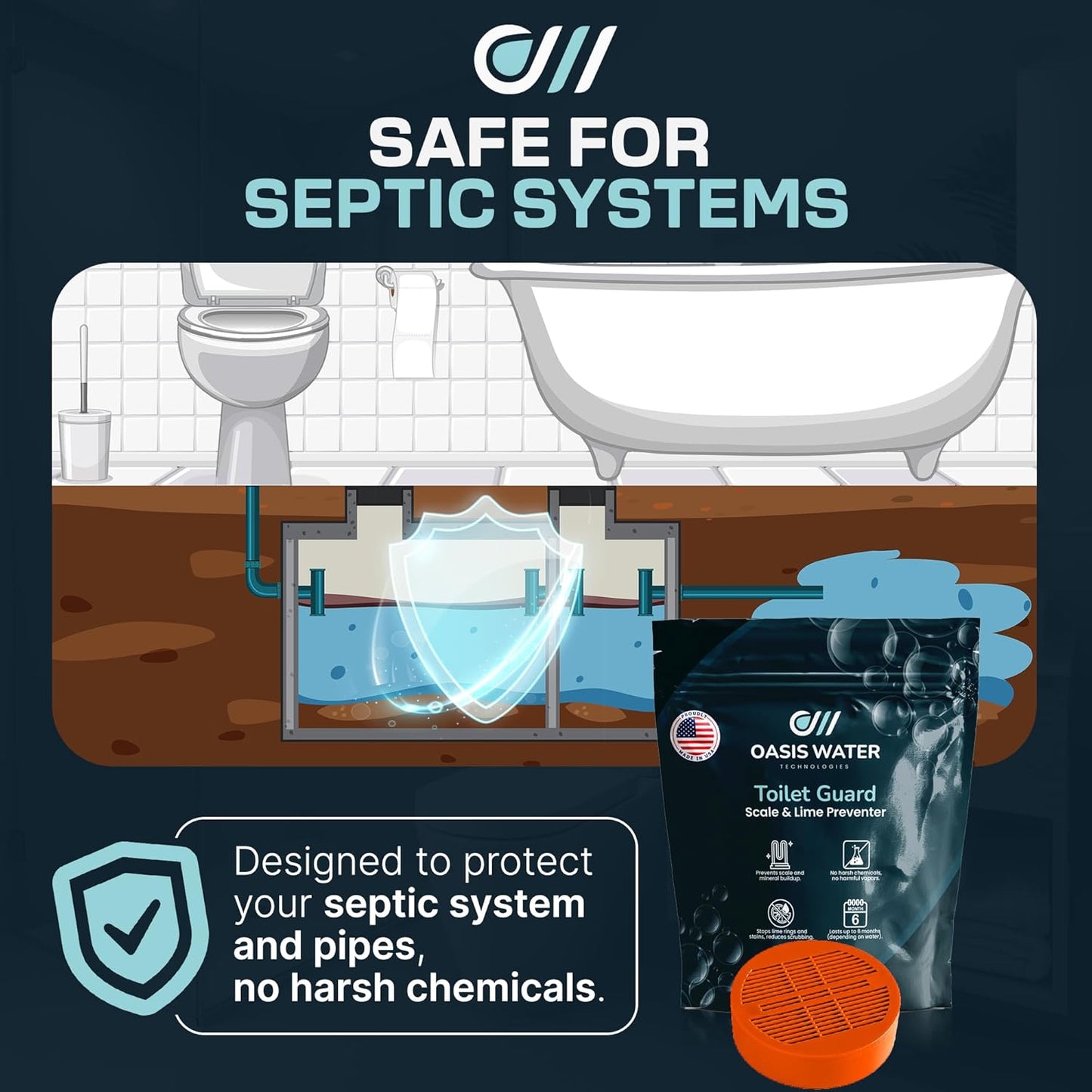 Toilet Guard Drop-In Toilet Tank Tablet | SINGLE 180-Day Tablet | Hard Water & Limescale Control | Reduces Rings, Stains & Mineral Buildup | Polyphosphate Formula | Bleach-Free