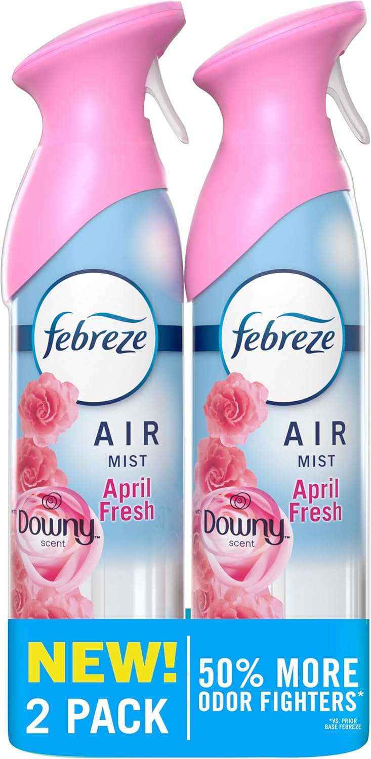 Febreze Air Mist Air Freshener Spray, Odor-Fighting Room Spray, Air Fresheners for Home and Bathroom and Kitchen, Aerosol Can, Downy April Fresh Scent, 8.8oz (Pack of 2)