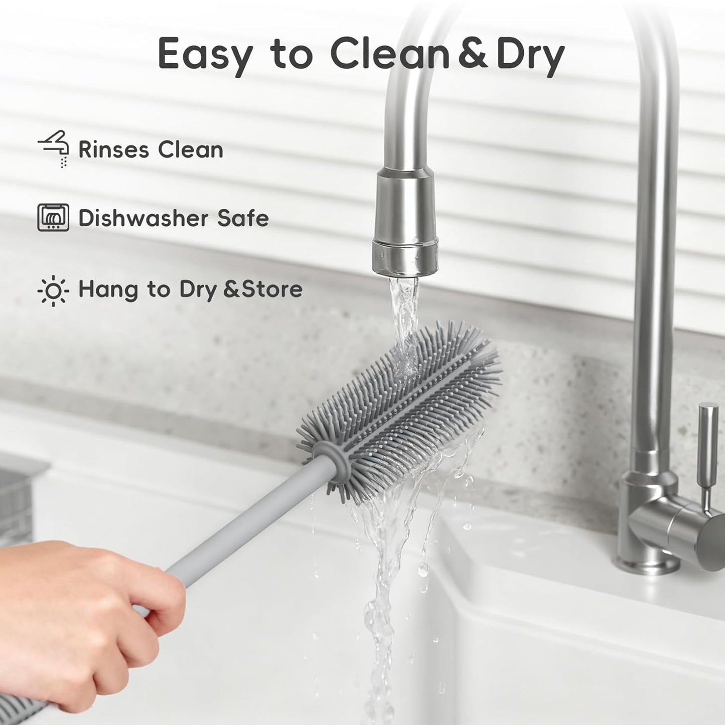Reusable Silicone Straw Cleaner Brush Set, 2-Pack Extra Long Straw Cleaning Brush for Metal Glass Water Bottle Drinking Straws, Flexible&Bendable Design, Dishwasher Safe, 6mm & 8mm Diameter