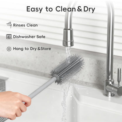 Reusable Silicone Straw Cleaner Brush Set, 2-Pack Extra Long Straw Cleaning Brush for Metal Glass Water Bottle Drinking Straws, Flexible&Bendable Design, Dishwasher Safe, 6mm & 8mm Diameter