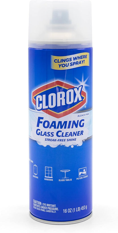 Clorox Foaming Glass Cleaner Aerosol - All Purpose Window And Glass Cleaning Spray Washes Away Dirt - Streak-Free & No-Drip formula for Windows and Mirrors, 16 Oz