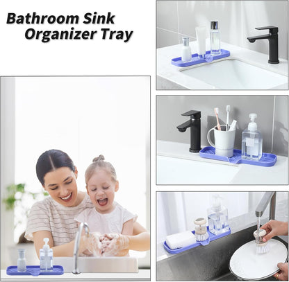 MicoYang Silicone Bathroom Soap Dishes with Drain Spout-Bathroom and Kitchen Sink Organizer,Sponge Holder,Dish Soap Tray,Perfect for Dispenser,Scrubber,Bottle,Cup on Sink or Counter-Black 4.9"×3.2"