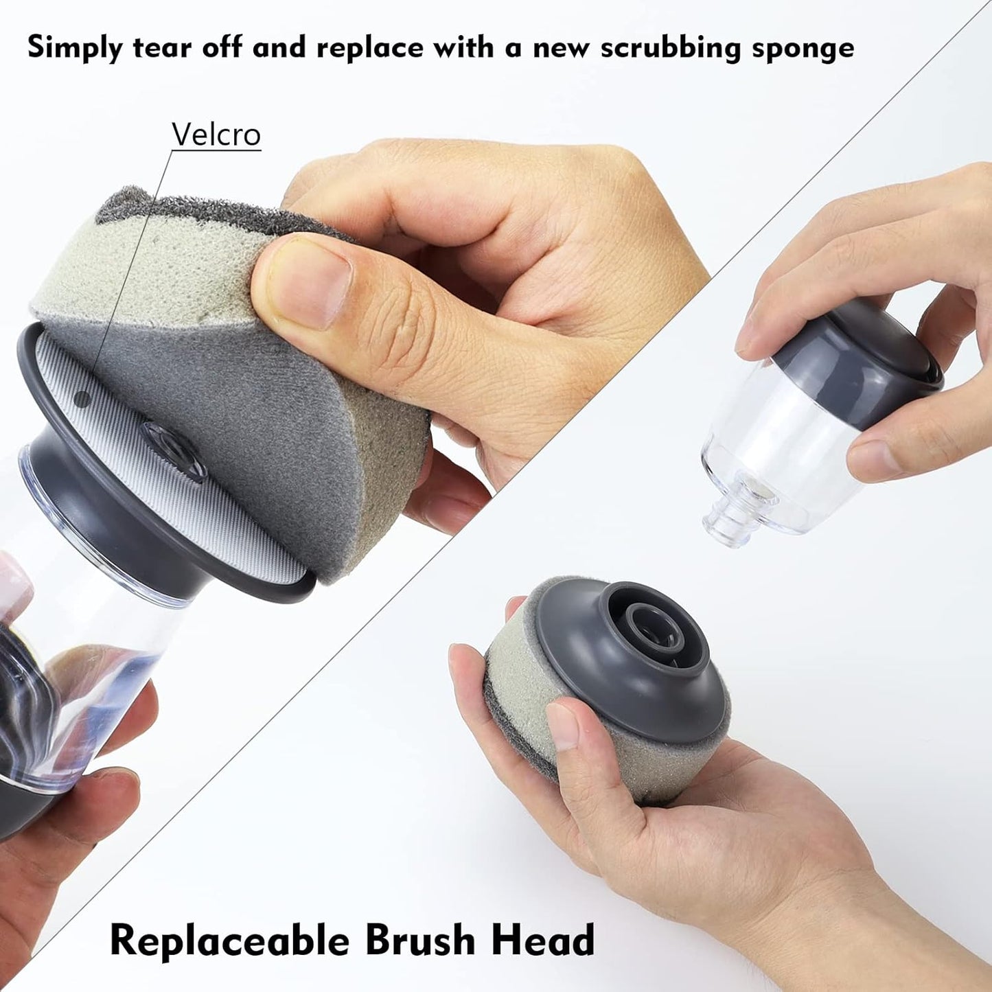DAPOWER Dish Brush with Soap Dispenser, Kitchen Scrub Brush for Dishes Pots Pans Sink Cleaning, Dish Scrubber with Holder Set (Grey 2-Pack Combo Set)