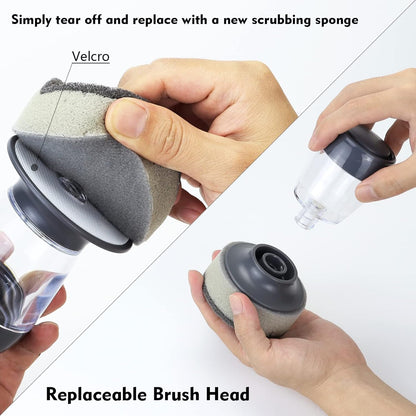 DAPOWER Dish Brush with Soap Dispenser, Kitchen Scrub Brush for Dishes Pots Pans Sink Cleaning, Dish Scrubber with Holder Set (Grey 2-Pack Combo Set)