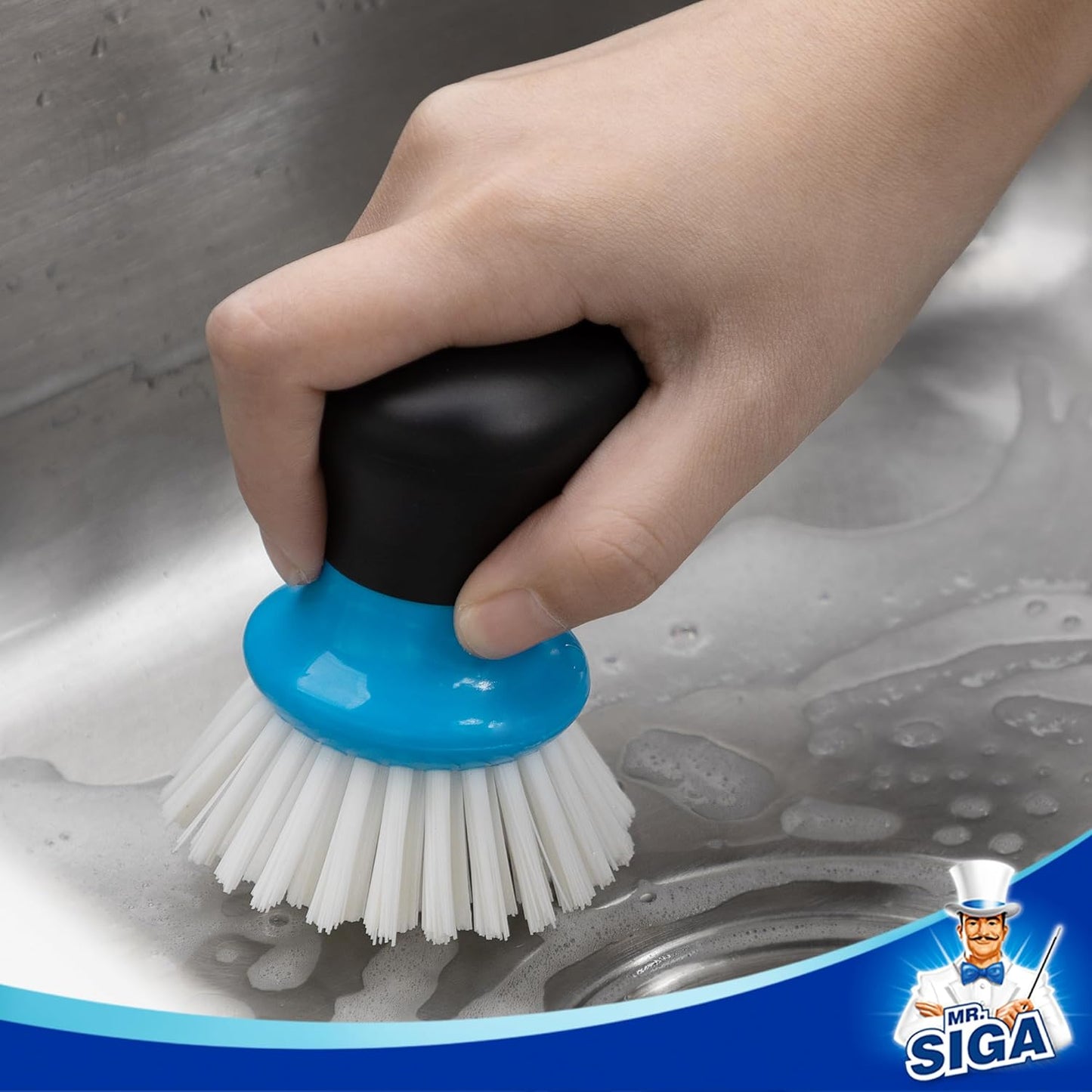 MR.SIGA Dish Scrub Brush, Palm Brush Dish Scrubber with Ergonomic Grip, Kitchen Brushes for Dishes, Gray, Pack of 2
