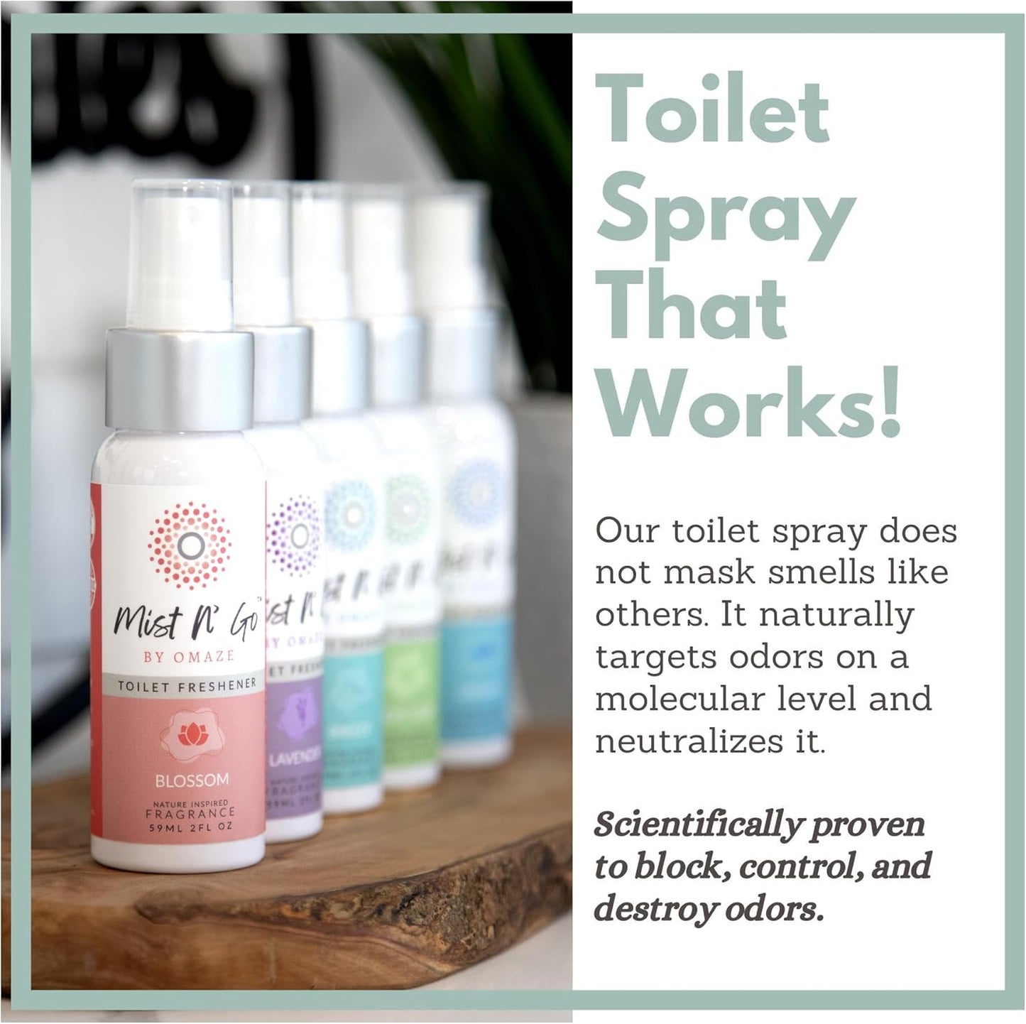 Mist N’ Go by Omaze Travel Bathroom Spray for Toilet Spray Odor Eliminator - Travel Toilet Spray for Bathroom Air Freshener Spray for Bathroom Deodorizer - Clean Mix, Travel Size (1oz x2)