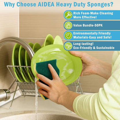 AIDEA Sponges Kitchen, XL Heavy Duty Dish Sponge, Cleaning Dish Scrubber Sponge for Home and Kitchen, Extra Large Cleaning Supplies for Pots, Pans, 24 Pack