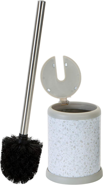 Bath Bliss Toilet Brush and Holder | Self Closing Lid | 360 Degree Brush Head | Bathroom Cleaning | Compact Size | Storage and Organization | Stainless Steel
