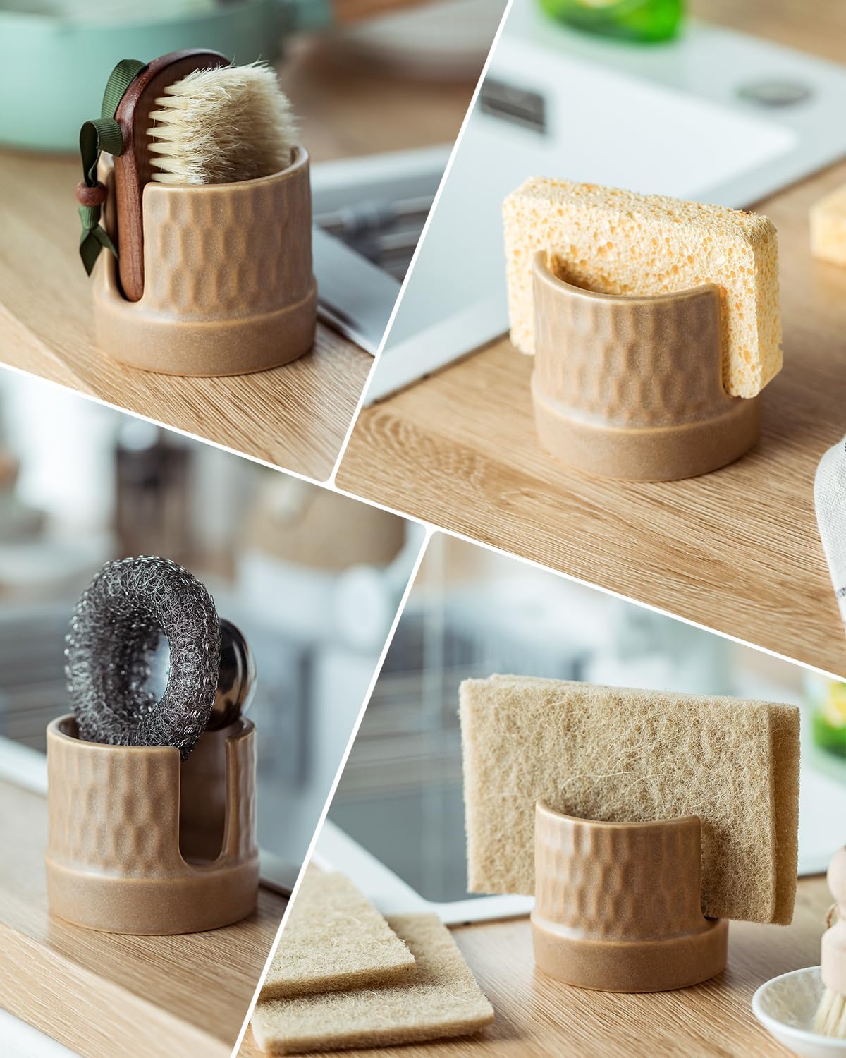 Zoeeker Sponge Holder for Kitchen Sink, Ceramic Dish Sponge Dish Rack Scrubby Caddy Kitchen Organizer Cute Sink Caddy Organizer, Farmhouse Decor, Speckled Glaze