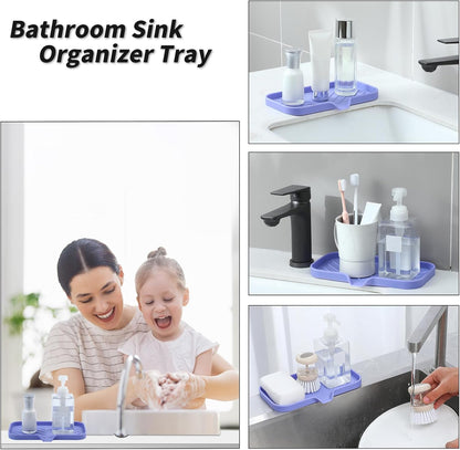 MicoYang Silicone Bathroom Soap Dishes with Drain Spout-Bathroom and Kitchen Sink Organizer,Sponge Holder,Dish Soap Tray,Perfect for Dispenser,Scrubber,Bottle,Cup on Sink or Counter-Black 4.9"×3.2"