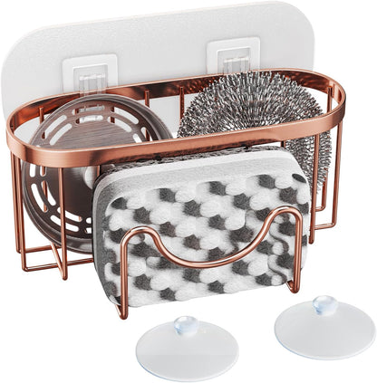 HapiRm Multifunctional Sponge Holder with Unique M-Shaped, 2 Installation Methods Kitchen Sink Caddy Organizer, Rustproof Stainless Steel Kitchen Organizers and Storage Essentials - Black