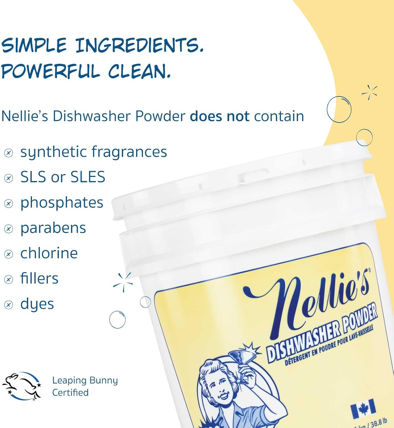 Nellie's Dishwasher Powder - 50 Load - Plant-Based Dishwasher Detergent - Septic Safe, Fragrance-Free - Easily Penetrates Grease & Food Particles - Phosphate-Free - (Made in Canada)