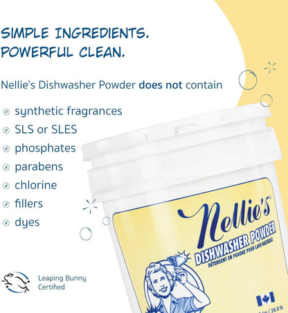 Nellie's Dishwasher Powder - 50 Load - Plant-Based Dishwasher Detergent - Septic Safe, Fragrance-Free - Easily Penetrates Grease & Food Particles - Phosphate-Free - (Made in Canada)