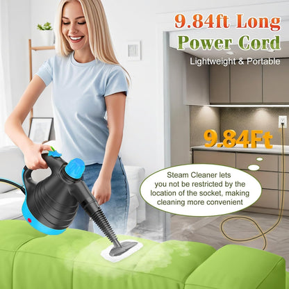 Handheld Steam Cleaner - 275°F High-Temp Fast Heating Multi-Surface Steamer for Cleaning, 100% Chemical-Free Pet Safe Portable Steam Cleaner for Home/Bath/Window/Car Detailing/Couch/Grout(Blue)