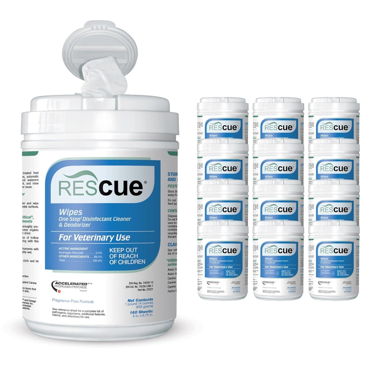 REScue One-Step Disinfectant Cleaner & Deodorizer Wipes for Vet Use – Cleaner for Kennels, Litter Boxes, Vet Offices, Pet Grooming Surfaces, Pet Items – Wipes Canister, 160-Count (Pack of 1)