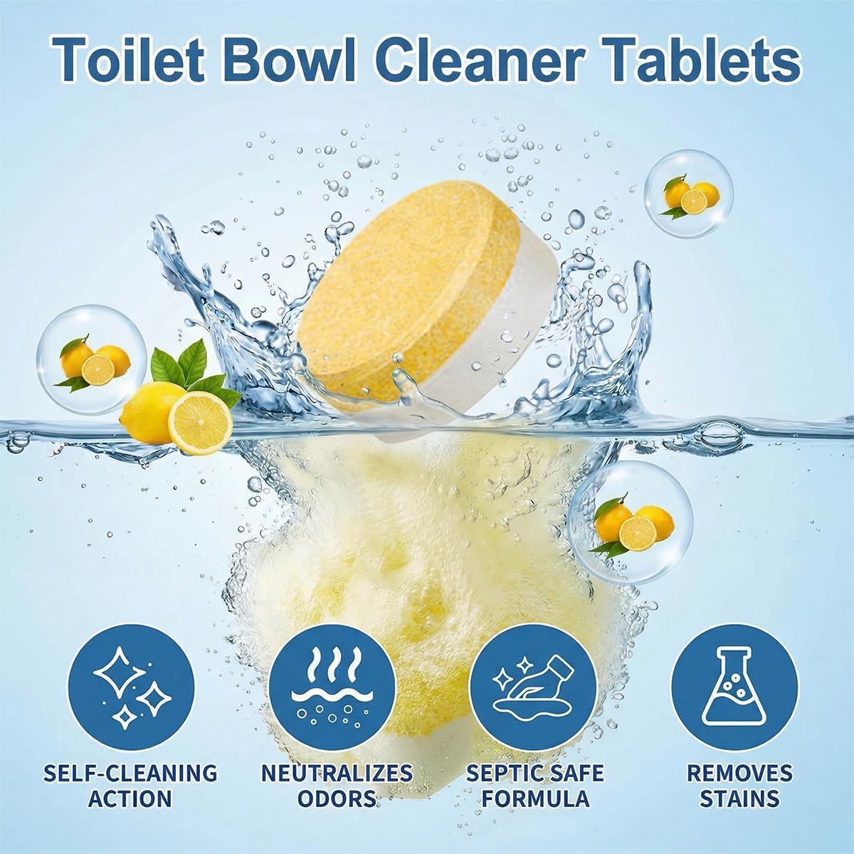 Toilet Bowl Cleaner Tablets – 24 Pack | Powerful Stain Removal, Septic Safe, Lemon Scent | No Harsh Chemicals, Long-Lasting Cleaning for Toilet Bowls