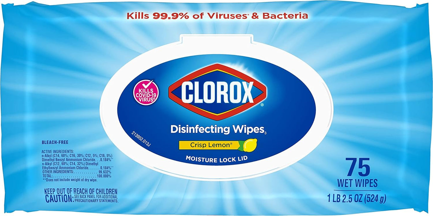 Clorox Disinfecting Wipes, Bleach Free Cleaning Wipes, Household Essentials, Dorm Room Essentials, 75 Wipes, Pack Of 3, Fresh Scent (Package May Vary)