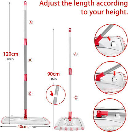 MASTERTOP Microfibre Flat Mop, Extended Wet Dry Large Floor Mop with 5 Reusable Pads & Telescopic Handle, Dust Mops for Laminate Wooden Hard Floor Vinyl Tile Floors Cleaning - Send 1 Cleaning Scraper