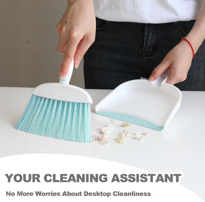 Mini Broom and Dustpan Set Small Broom with Dustpan Combo Set Portable Cleaning Tools for Home Office RV Learning Camping (White+Grey)