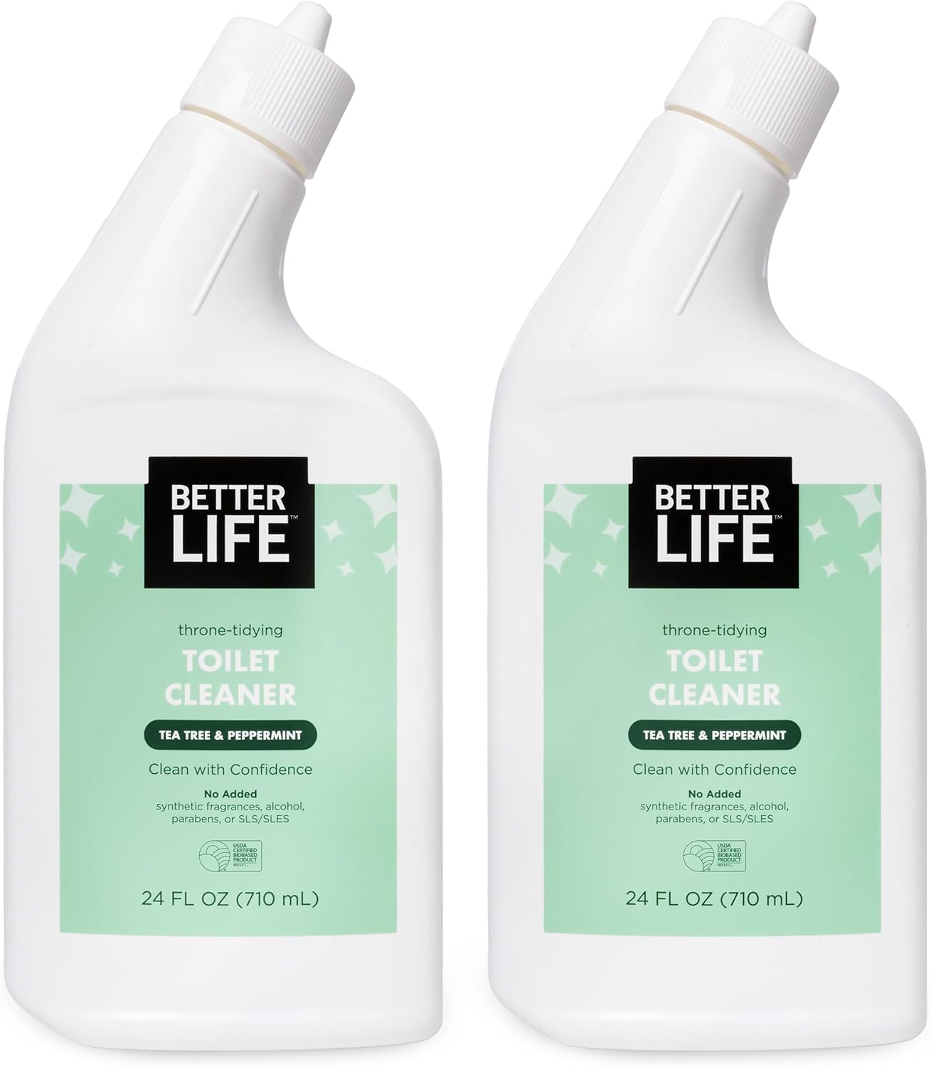 Better Life Toilet Bowl Cleaner, Plant-based, Stain & Odor Remover, Tea Tree & Peppermint Scent Cleaning Gel, Liquid Bathroom Cleaners for Household, 24 Oz, Pack of 2