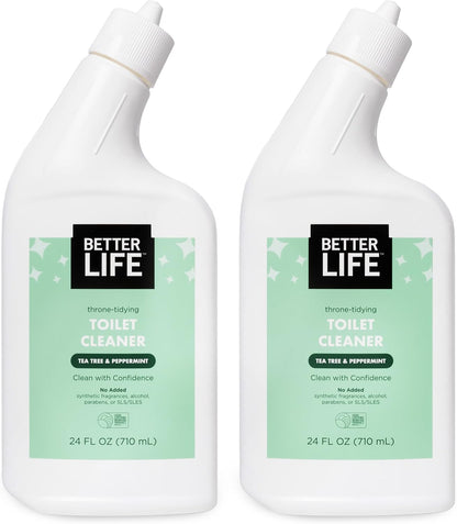 Better Life Toilet Bowl Cleaner, Plant-based, Stain & Odor Remover, Tea Tree & Peppermint Scent Cleaning Gel, Liquid Bathroom Cleaners for Household, 24 Oz, Pack of 2
