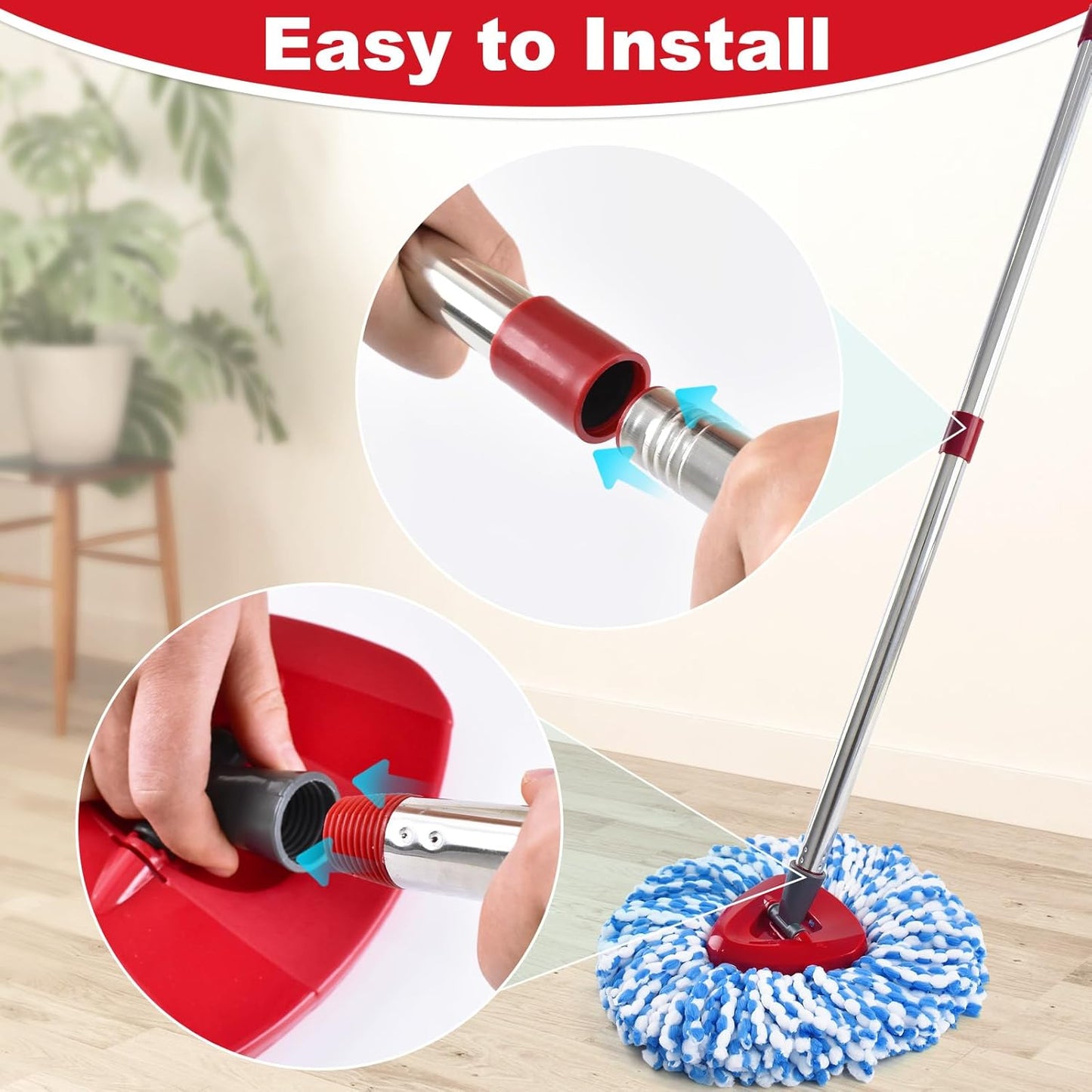 Spin Mop Handle,Mop Heads Replacements,Scrubber Mop Head and Mop Base Combo Set Compatible with Ocedar RinseClean 2-Tank Spin Mop,Mop Replace Head and Scrub Brush Set for Multi-Surface Hard Floor