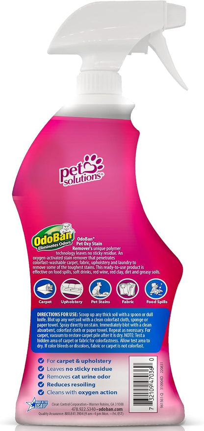OdoBan Pet Solutions Oxy Stain Remover, Pet Stain Eliminator, Made in the USA, 6-Pack, 32 Ounce Spray Each