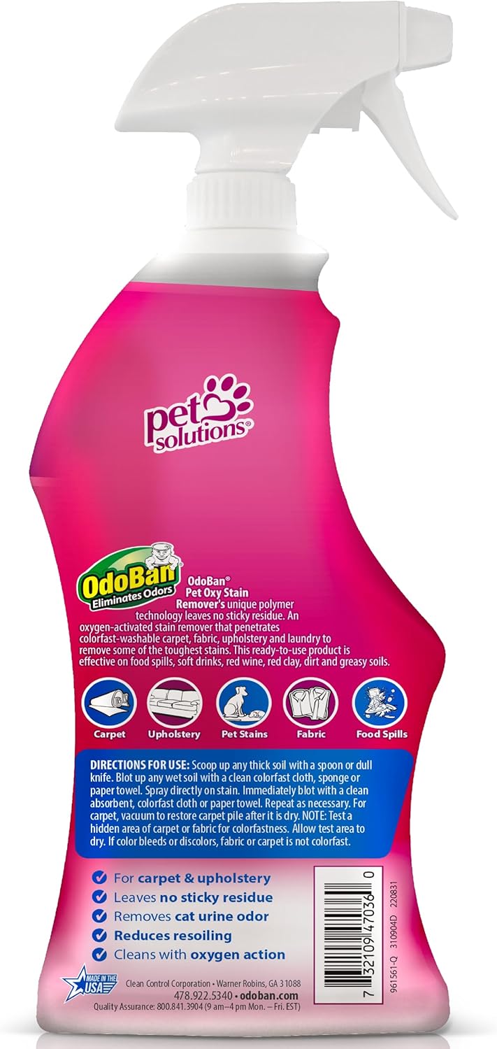 OdoBan Pet Solutions Oxy Stain Remover, Made in the USA, 2-Pack, 32 Ounce Sprays Each, and Neutral pH Floor Cleaner Concentrate, 1 Gallon