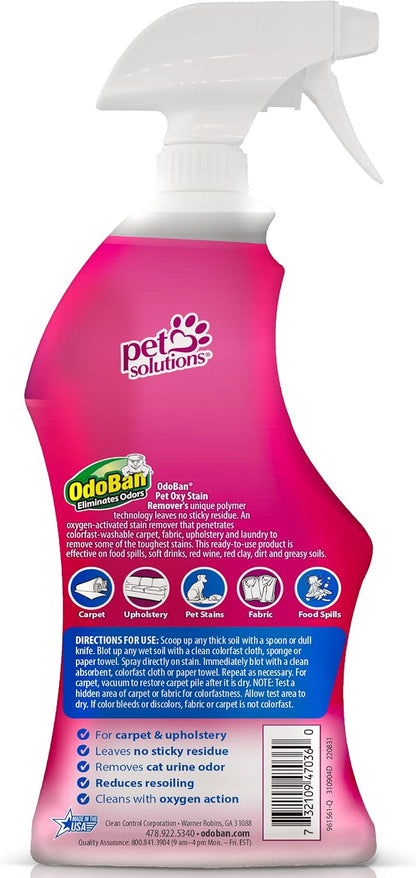OdoBan Pet Solutions Oxy Stain Remover, Made in the USA, 2-Pack, 32 Ounce Sprays Each, and Neutral pH Floor Cleaner Concentrate, 1 Gallon