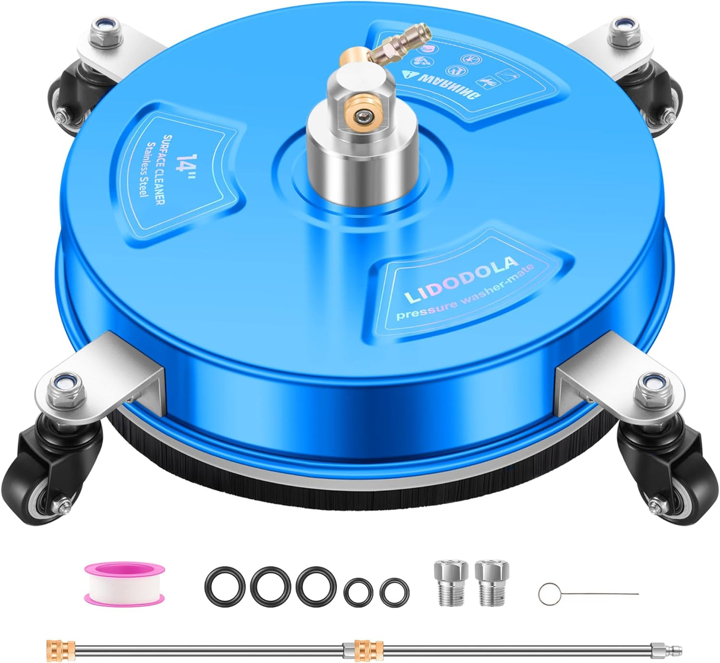 14" Pressure Washer Surface Cleaner with 4 Wheels - Stainless Steel Surface Cleaner for Pressure Washer Attachment for Concrete, Patio, Sidewalk, Deck and Driveways - PWS14