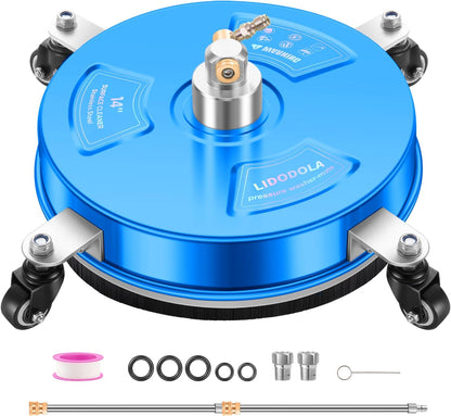 14" Pressure Washer Surface Cleaner with 4 Wheels - Stainless Steel Surface Cleaner for Pressure Washer Attachment for Concrete, Patio, Sidewalk, Deck and Driveways - PWS14