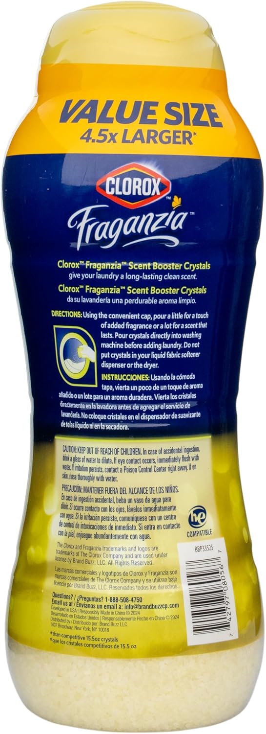 Clorox Fraganzia Laundry Scent Booster Crystals, In-Wash Fragrance Beads for Fresh-Smelling Clothes & Linens, Safe for All Fabrics & Colors, Easy-Pour Bottle, Vanilla Scent, 18 Oz, 2 Pack