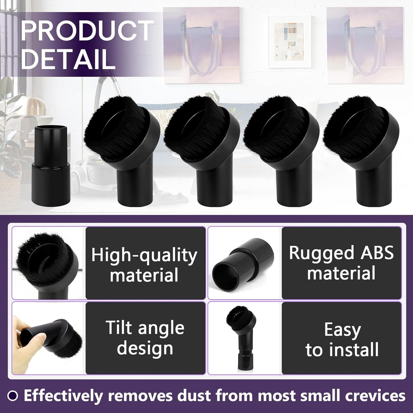 3PCS Horse Hair Brush Vacuum Attachment Set - Black Round Horse Hair Vacuum Attachments & Brushes - Shop Vac Brush Attachment for Most Vacuum Cleaners Accessories - 1 1/4" Vacuum Attachments Included