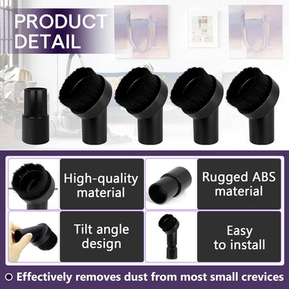 3PCS Horse Hair Brush Vacuum Attachment Set - Black Round Horse Hair Vacuum Attachments & Brushes - Shop Vac Brush Attachment for Most Vacuum Cleaners Accessories - 1 1/4" Vacuum Attachments Included