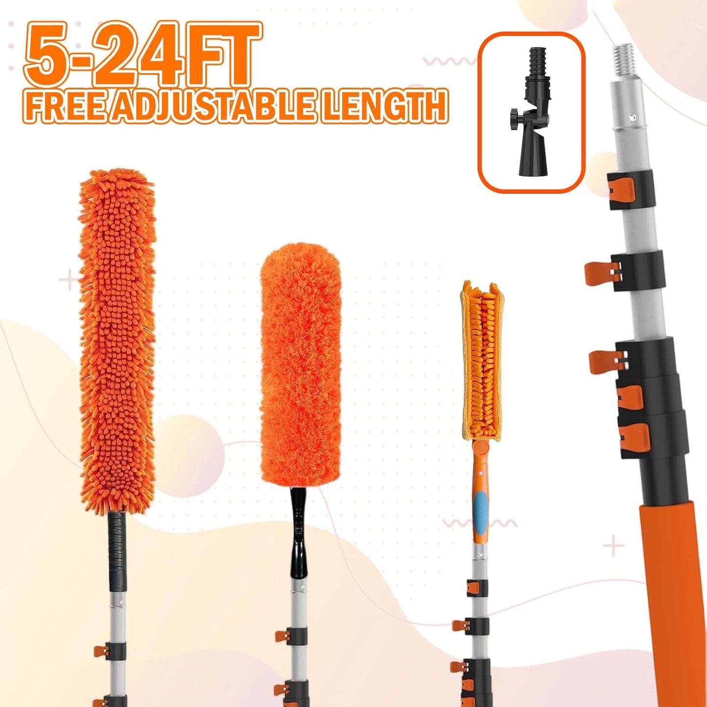 LAANPOLE 26FT Reach Ceiling Fan Cleaner Duster, Fan Blade Cleaner Kit with 5-20FT Extension Pole, Microfiber Duster & Replaceable Cleaning Cloth for Blades, Ceiling, Furniture