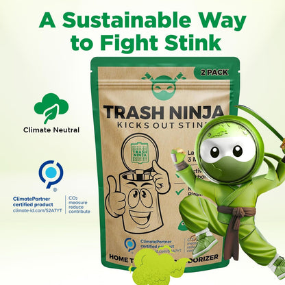 Trash Ninja Trash Odor Eliminator – Long-Lasting Citrus Scent Deodorizer with Activated Charcoal, Stick-On Freshener for Garbage Can, Fridge, Bathroom, Kitchen, and Diaper Pail Odors