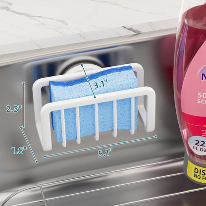 TAILI 4-in-1 Sink Caddy with Strong Suction Cup, Sponge Holder for Kitchen Sink Organizer, Removable, Rustproof, Stainless Steel Holder for Sponge, Brush, Scrubber, Scraper - Silver