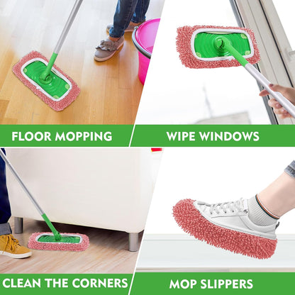 Reusable Microfiber Mop Pads Compatible with Swiffer Sweeper- 4 Pack Dry Sweeping Cloths & Wet Mopping Cloths - Chenille Washable Wet Pads Refill for Mopping Floors (Mop is not Included)
