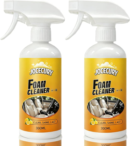 Jocecury 2Pcs Multi-Purpose Foam Cleaner, 600ML Car Interior Cleaner for Leather Seats, Fabric, Vinyl & Carpet, No Rinse Interior Detailer Spray for Shoes, Clothes & Home Surfaces