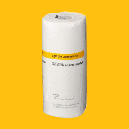 AmazonCommercial 2-Ply White Adapt-a-Size Kitchen Paper Towels, Absorbent, Thick, Individually Wrapped, 140 Towels per Roll (30 Rolls), 4200 Count