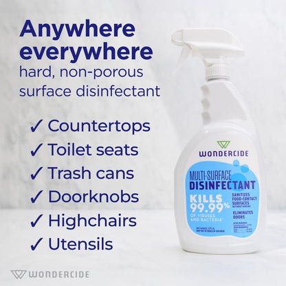 Wondercide - Multi-Surface Disinfectant Spray - Kills 99.99% Viruses & Bacteria - Fragrance Free Cleaner with Hypochlorous Acid for Home, Kitchen, Pet Areas - 32 fl oz