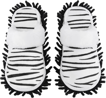 Microfiber Floor Mop Slippers House Dust Cleaning Tool Detachable Washable Shoes for Kitchen House Cleaning (Women 7-10/Men 5-8, Cow pattern)