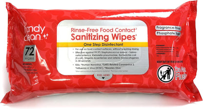 HandyClean Rinse-Free Food Contact Sanitizing Wipes Pouch, Multi Surface Cleaning Supplies for Kitchen and Professional Setting - 1 pack, 71 count