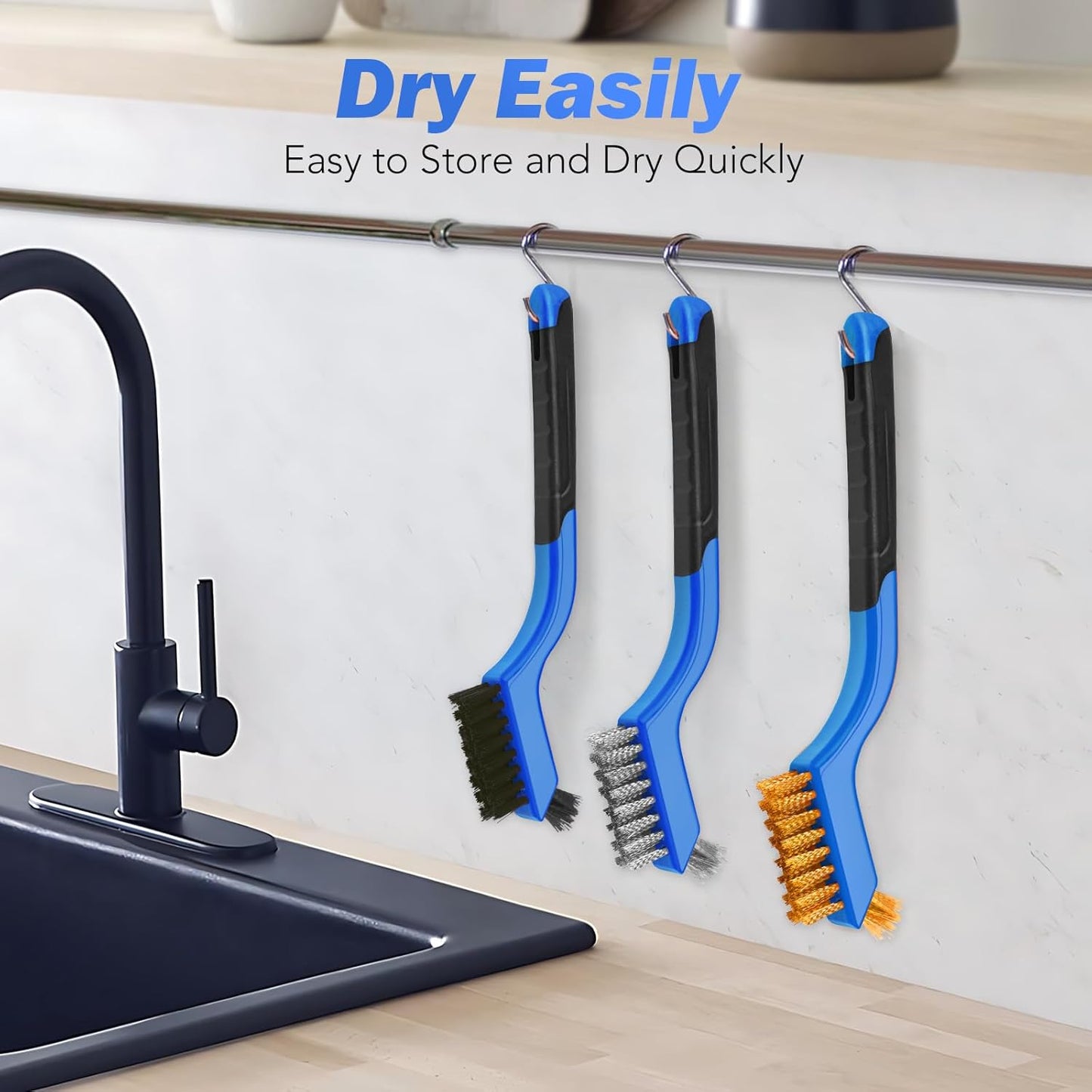 Wire Brush Set, 6 Pcs Brass/Stainless Steel/Nylon Wire Brushes for Cleaning with Curved Handle Grip for Rust Removal, Dirt, Paint Scrubbing