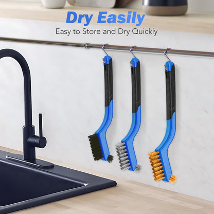 Wire Brush Set, 6 Pcs Brass/Stainless Steel/Nylon Wire Brushes for Cleaning with Curved Handle Grip for Rust Removal, Dirt, Paint Scrubbing