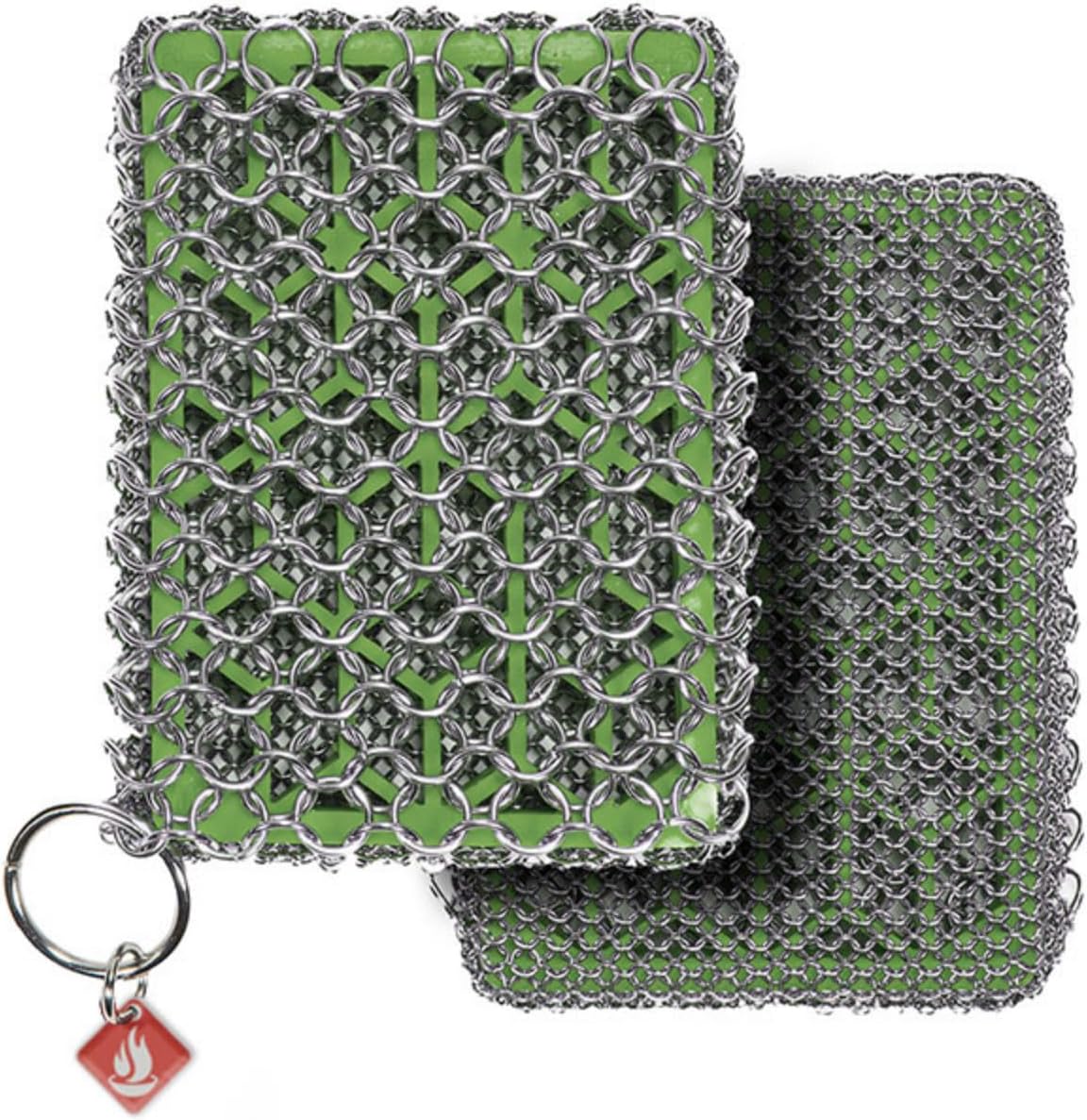 Knapp Made Combo Chainmail Cast Iron Scrubber with Silicone Core - Heavy Duty Rings and Fine Chainmail Rings -Premium Cleaner -Perfect for Cast Iron Cookware,Skillet,Woks