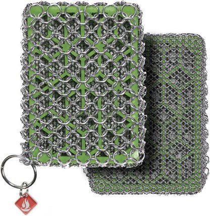Knapp Made Combo Chainmail Cast Iron Scrubber with Silicone Core - Heavy Duty Rings and Fine Chainmail Rings -Premium Cleaner -Perfect for Cast Iron Cookware,Skillet,Woks