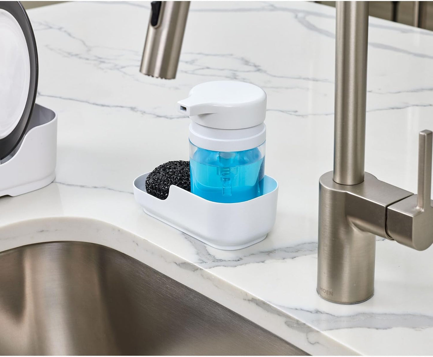 iDesign Recycled Plastic Double Suction Sink Caddy, White